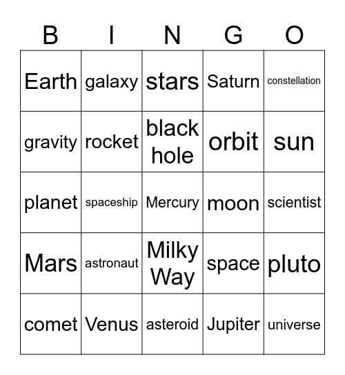 SPACE Bingo Card