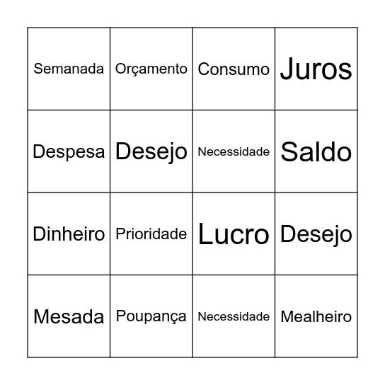 Literacia Financeira Bingo Card