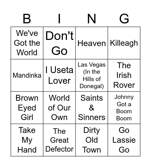 Irish Round Bingo Card