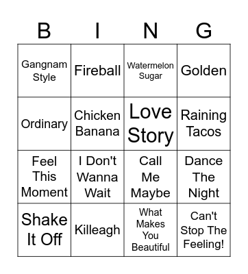High Street Kids Tunes Bingo Card