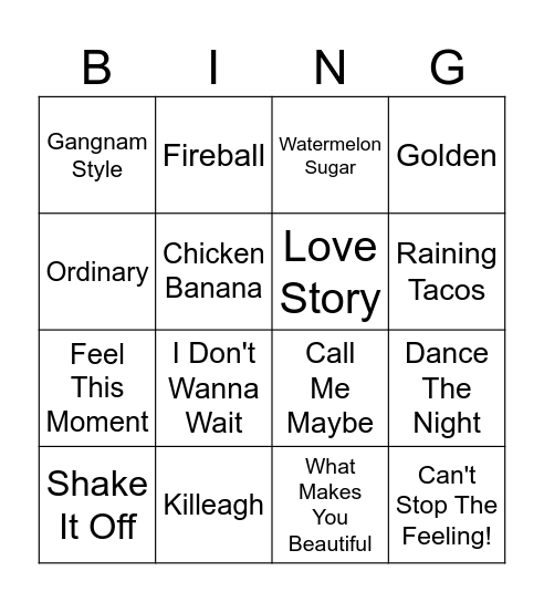 High Street Kids Tunes Bingo Card