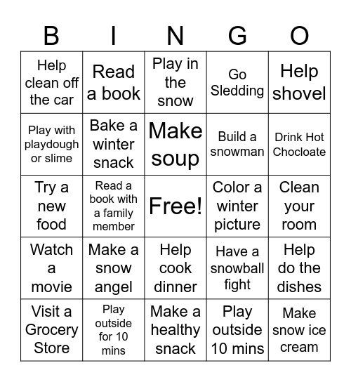 Winter Bingo Card