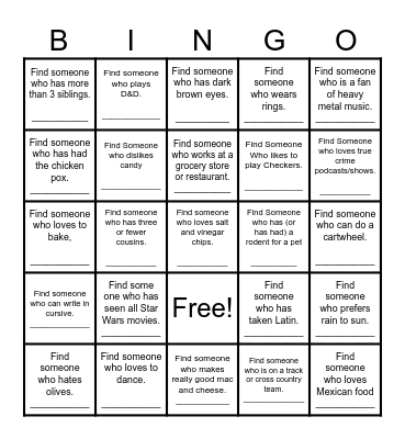 Find Someone Who... Bingo Card