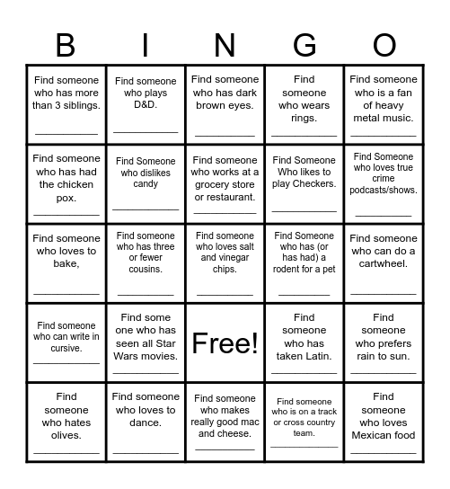 Find Someone Who... Bingo Card