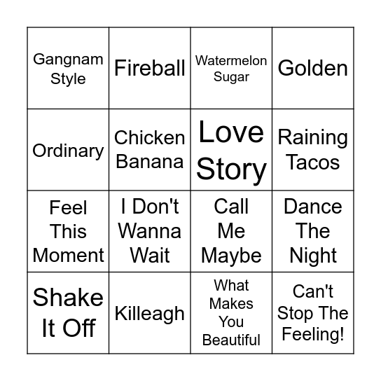 High Street Kid's Tunes! Bingo Card