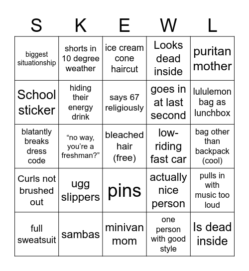 oh nah, it’s not funneh, I’ve got school Bingo Card