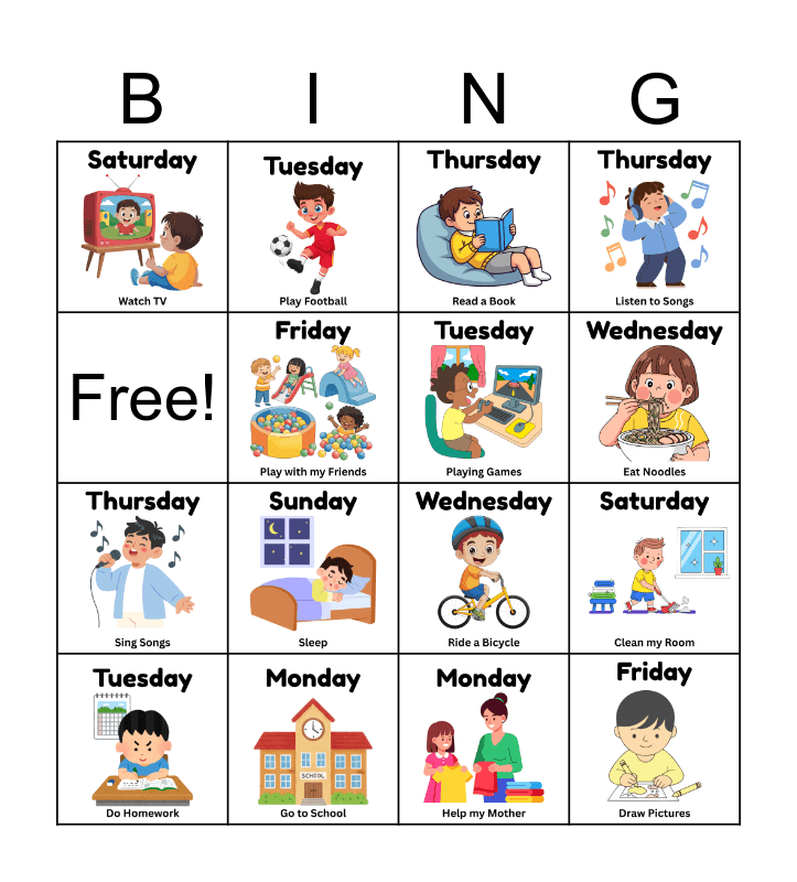 My Week Bingo Card
