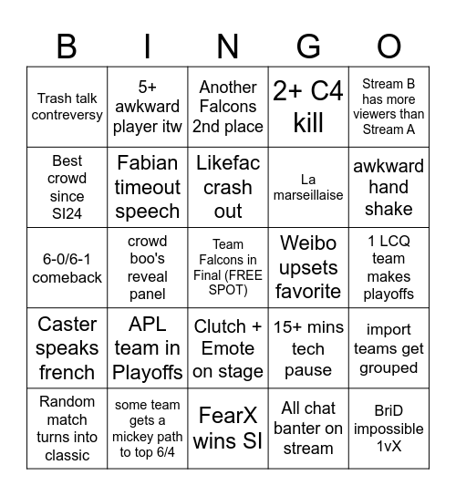SI26 Bingo Card