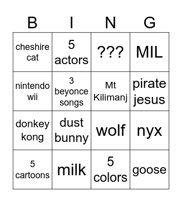 Untitled Bingo Card