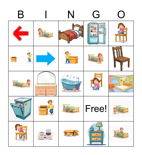 Prepositions of place and vocabulary Bingo Card