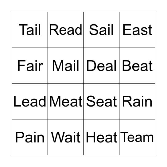 Vowel Digraph Bingo Card