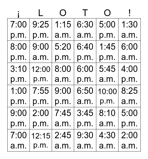 La Hora Bingo Card