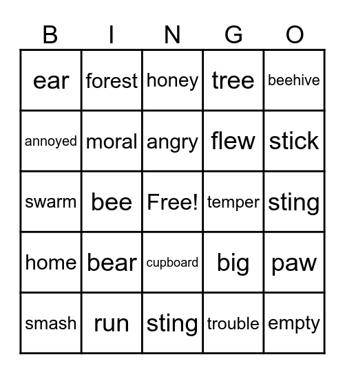 The Bear and The Bee Bingo Card