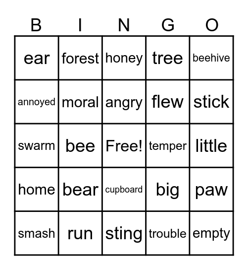 The Bear and The Bee Bingo Card