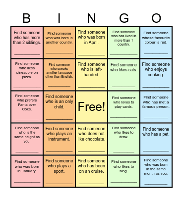 Find Someone Who... Bingo Card