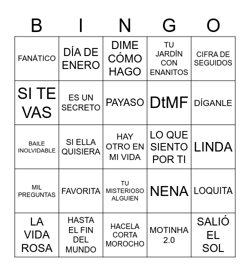 Bingo Musical de Camila Bingo Card