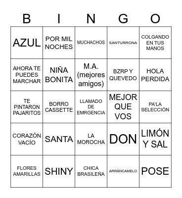 Bingo Musical de Camii Bingo Card