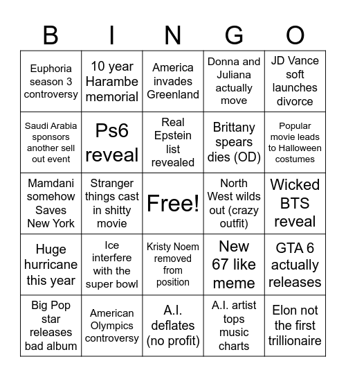 2026 Bingo Card