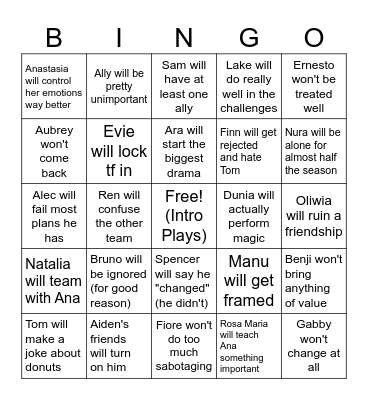 Disventure Camp S5 Bingo Card