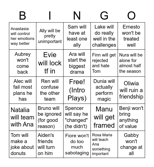 Disventure Camp S5 Bingo Card