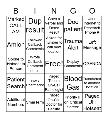 Critical Values Bingo Card