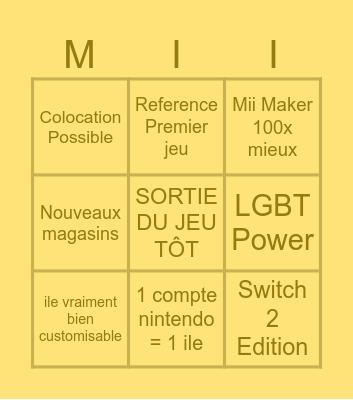 Tomodachi Life 2 Bingo Card