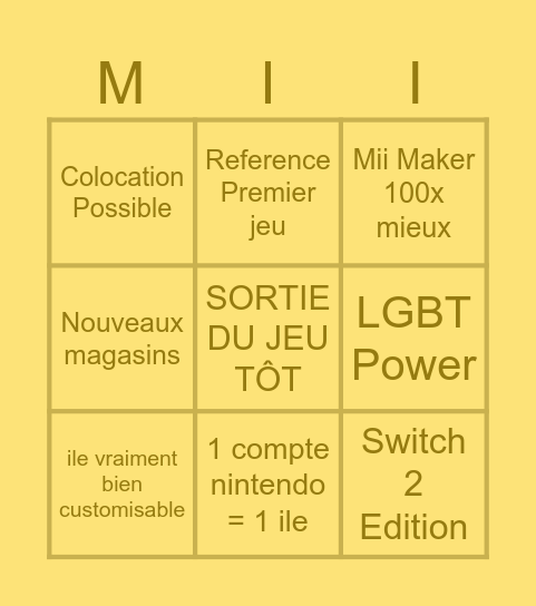 Tomodachi Life 2 Bingo Card