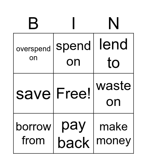 Money Bingo Card