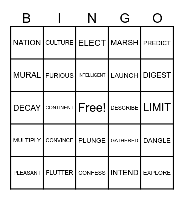 TIER 2 VOCAB Bingo Card