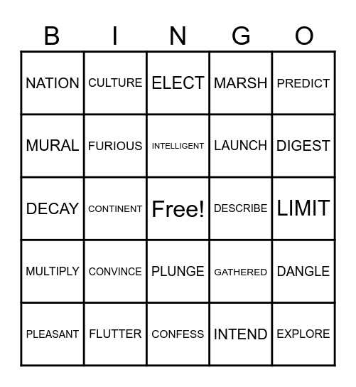 TIER 2 VOCAB Bingo Card