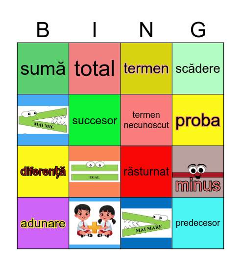 Termeni matematici pentru clasa I Bingo Card