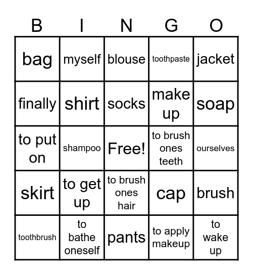 spanish vocab Bingo Card