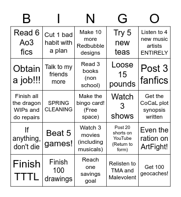 New Years Reslution BingoTry Bingo Card