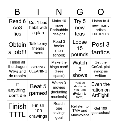 New Years Reslution BingoTry Bingo Card