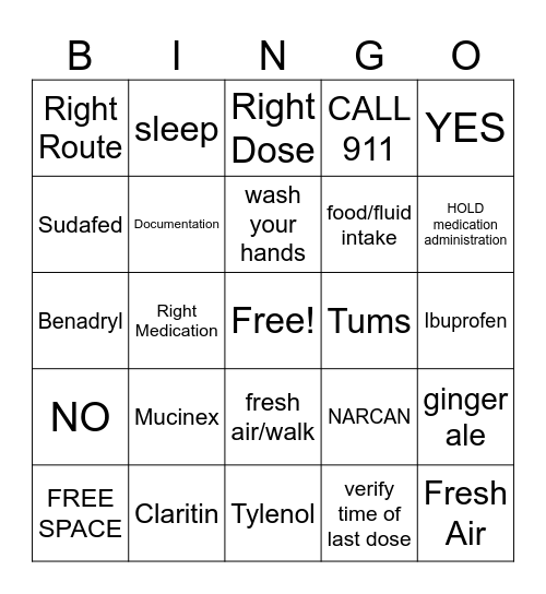Medication Management Bingo Card