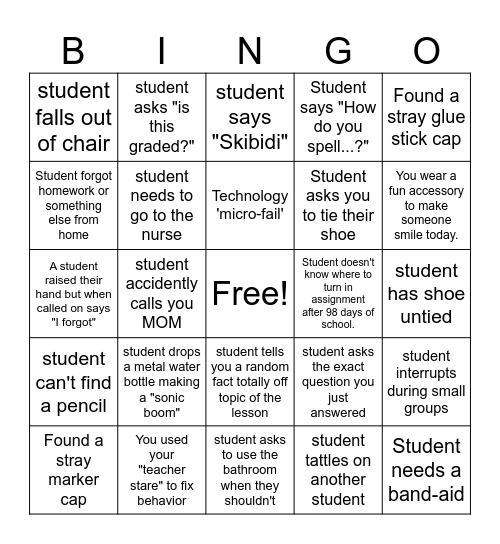 Teacher-fied Bingo Card