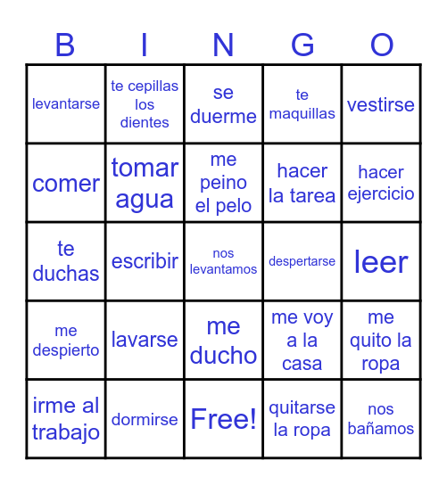 Los verbos Bingo Card