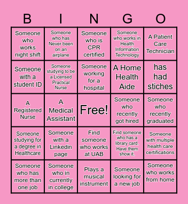 Healthcare Human Bingo Card