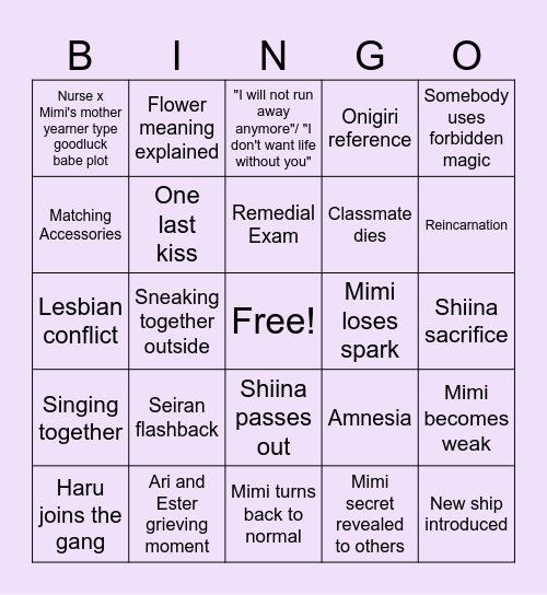 Kimi Shinu Bingo Card