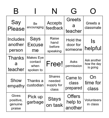 Respect Bingo Card