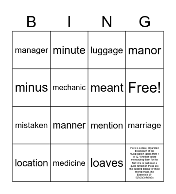 BINGO Card