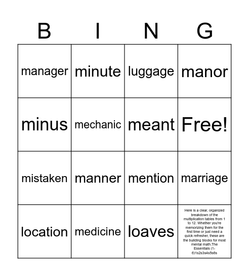 BINGO Card