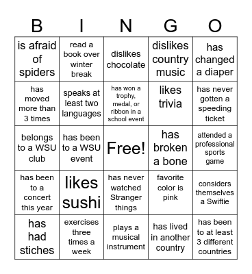 Get to know someone Bingo Card
