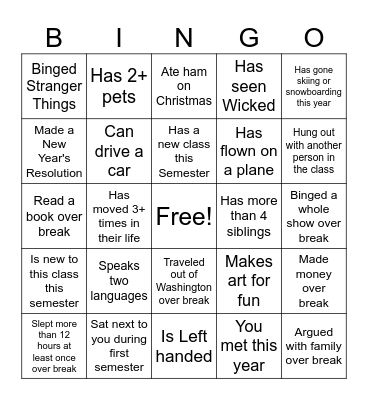 Starting Semester 2 Bingo Card