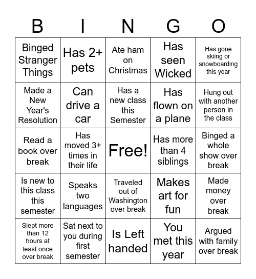 Starting Semester 2 Bingo Card