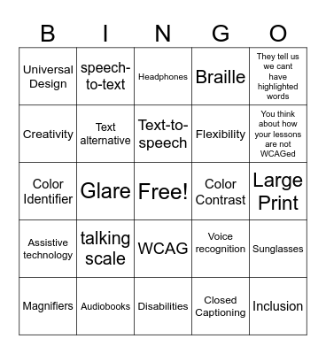 Accessibility Bingo Card
