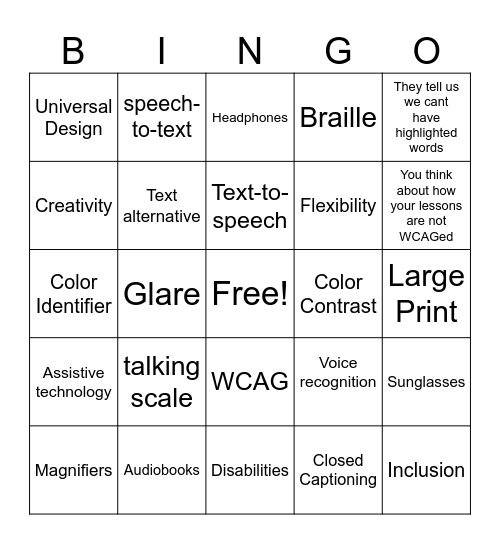 Accessibility Bingo Card