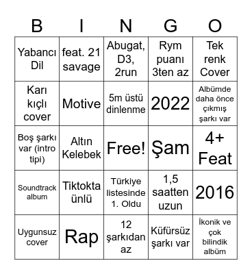 Album Bingo Card