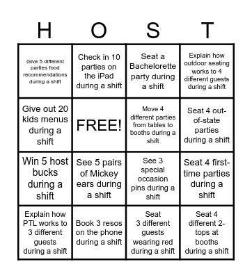 Host Stand Bingo! Bingo Card