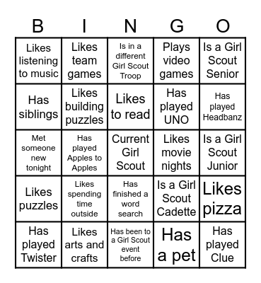 New friend BINGO Card